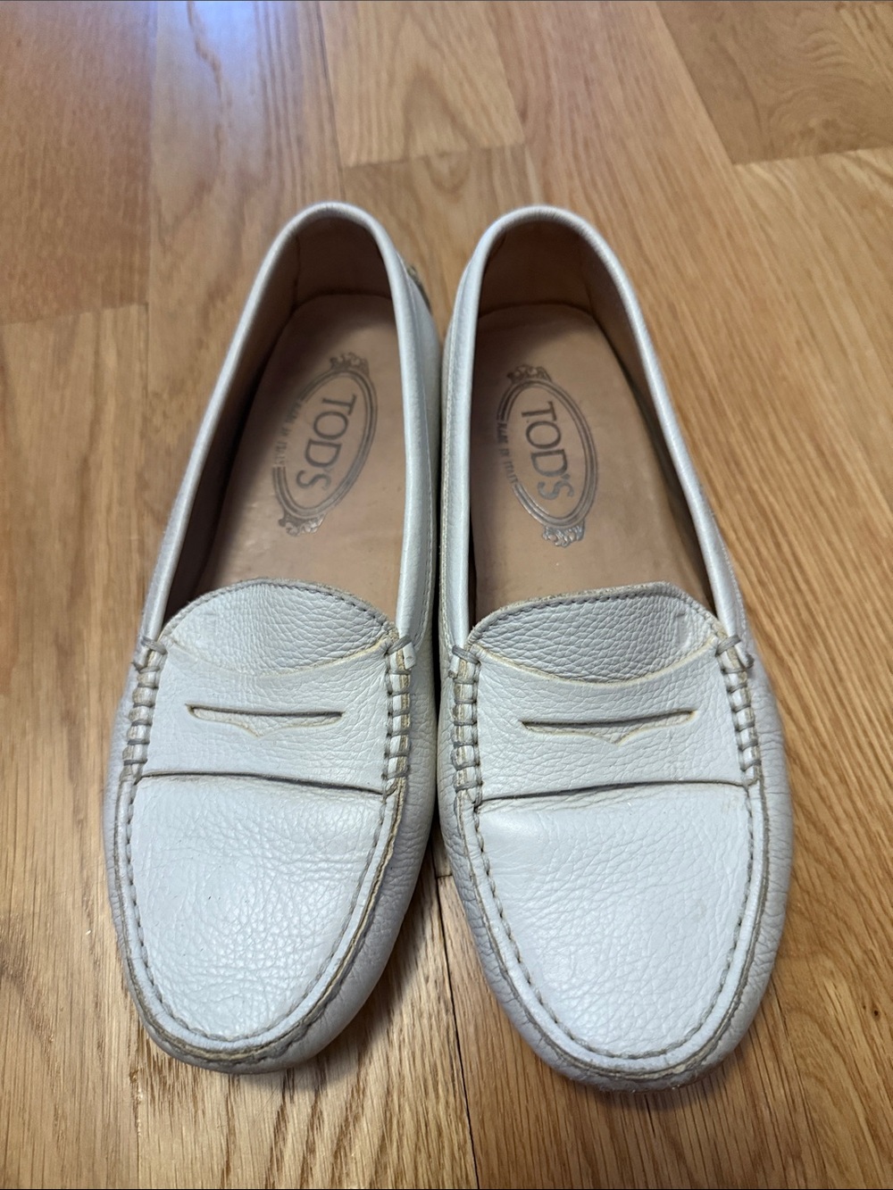 Tod's Cream Leather Penny Loafers